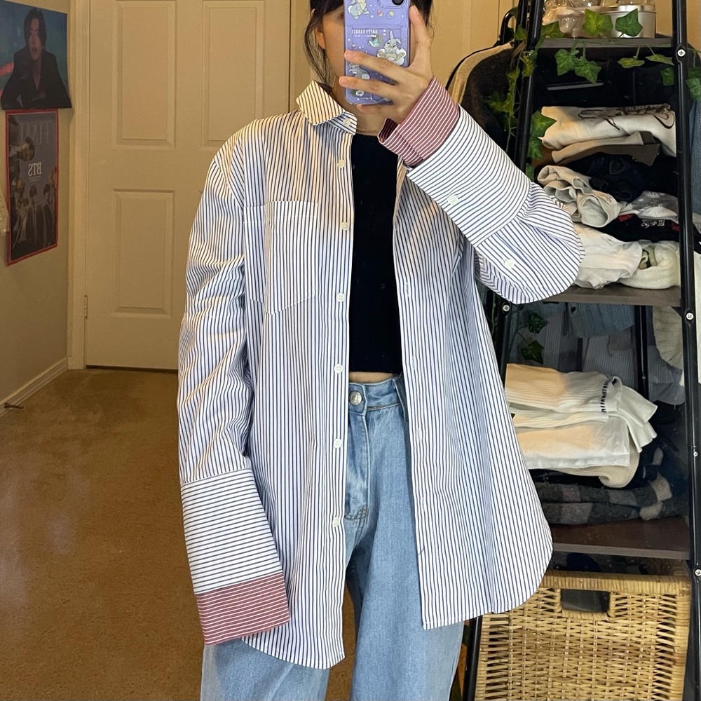 Stylenanda Blue Stripe Button Up Shirt